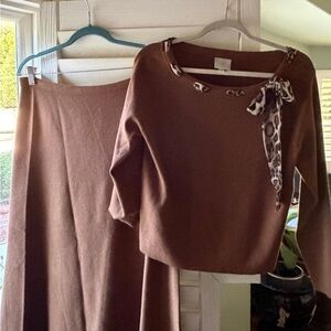 Sioni Brown Skirt Set with Leopard Accent